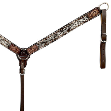 Bar H Equine Western Hair On Leather Headstall & Breast Collar Floral Brown